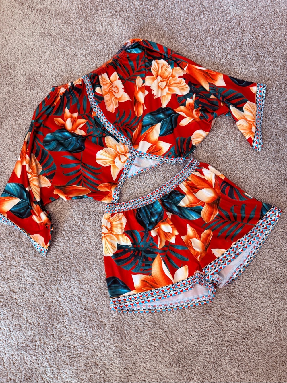 Tropical Floral Two-Piece Shorts Set, Small